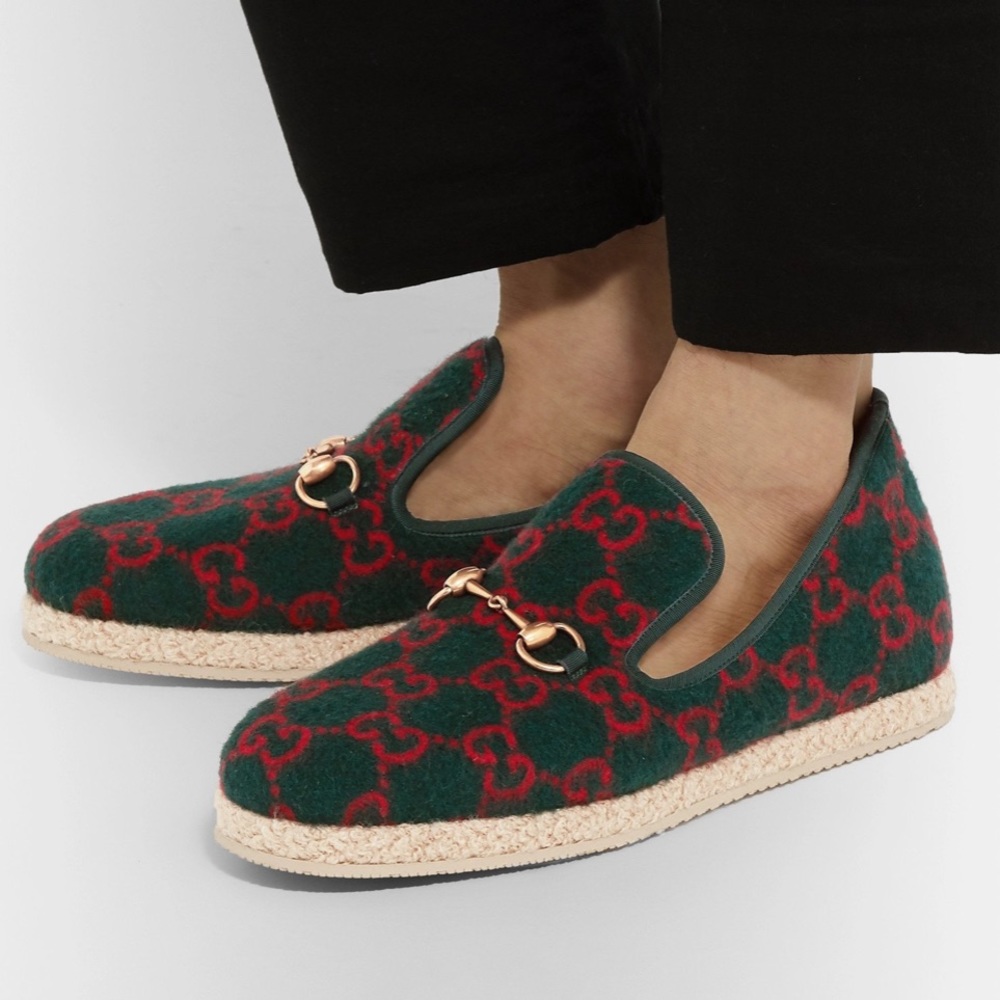 ⭐️HOST PICK!⭐️Authentic Gucci Fria GG Monogram Wool Horsebit Loafers 9 Green Red - Picture 2 of 13